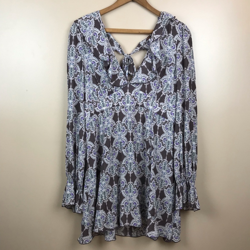 Free People Smooth Operator Bell Sleeve Vintage 60s Mini Dress Psychedelic
